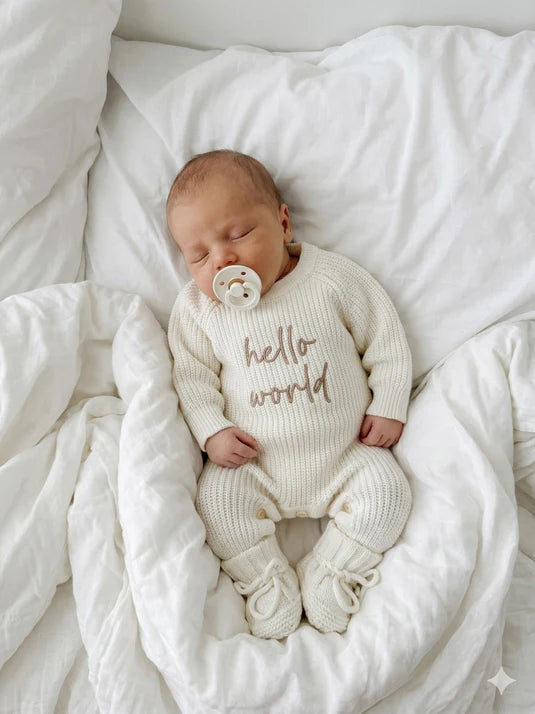 HELLO WORLD - LONG RIBBED ROMPER | MILK