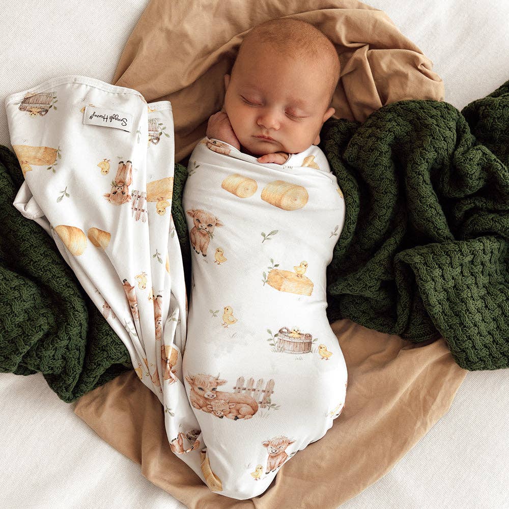 Highland Cows Organic Jersey Wrap & Beanie Set