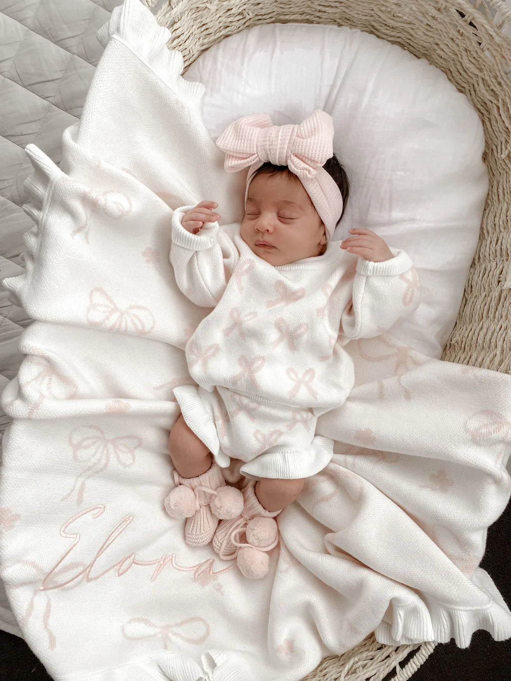 BOW JUMPER | MILK + BABY PINK BOWS - 0-3M