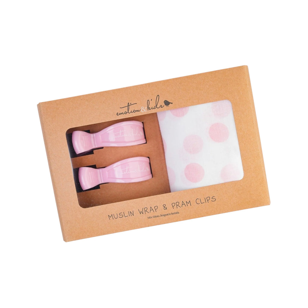Pink Spot Muslin & Pram Clip Set