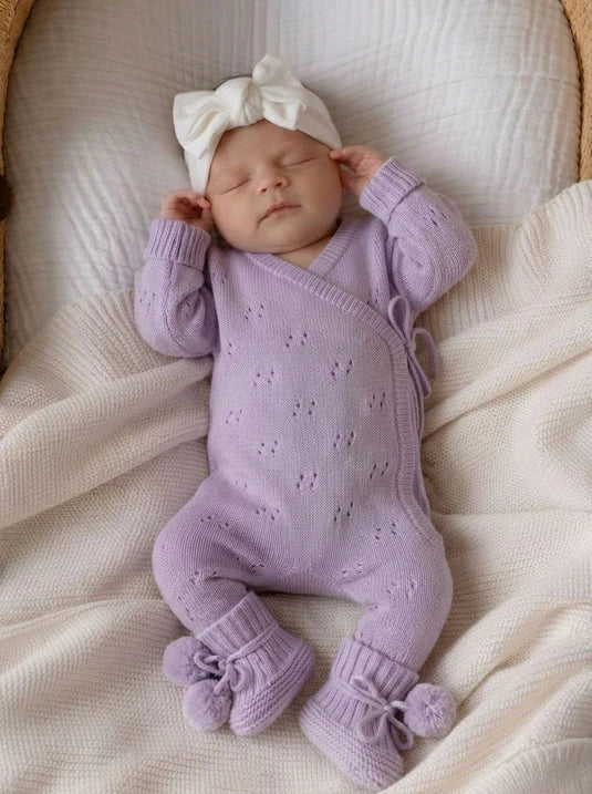 POINTELLE LONG ROMPER | ORCHID | 0000 NEWBORN