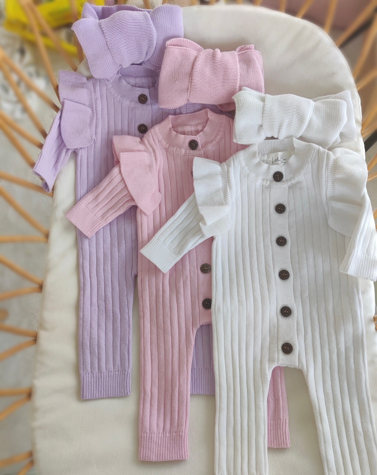 Knitted Romper Set with Oversized Bow