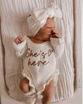 SHE'S HERE HEART - FRILL LEG ROMPER | MILK - 0000 NB