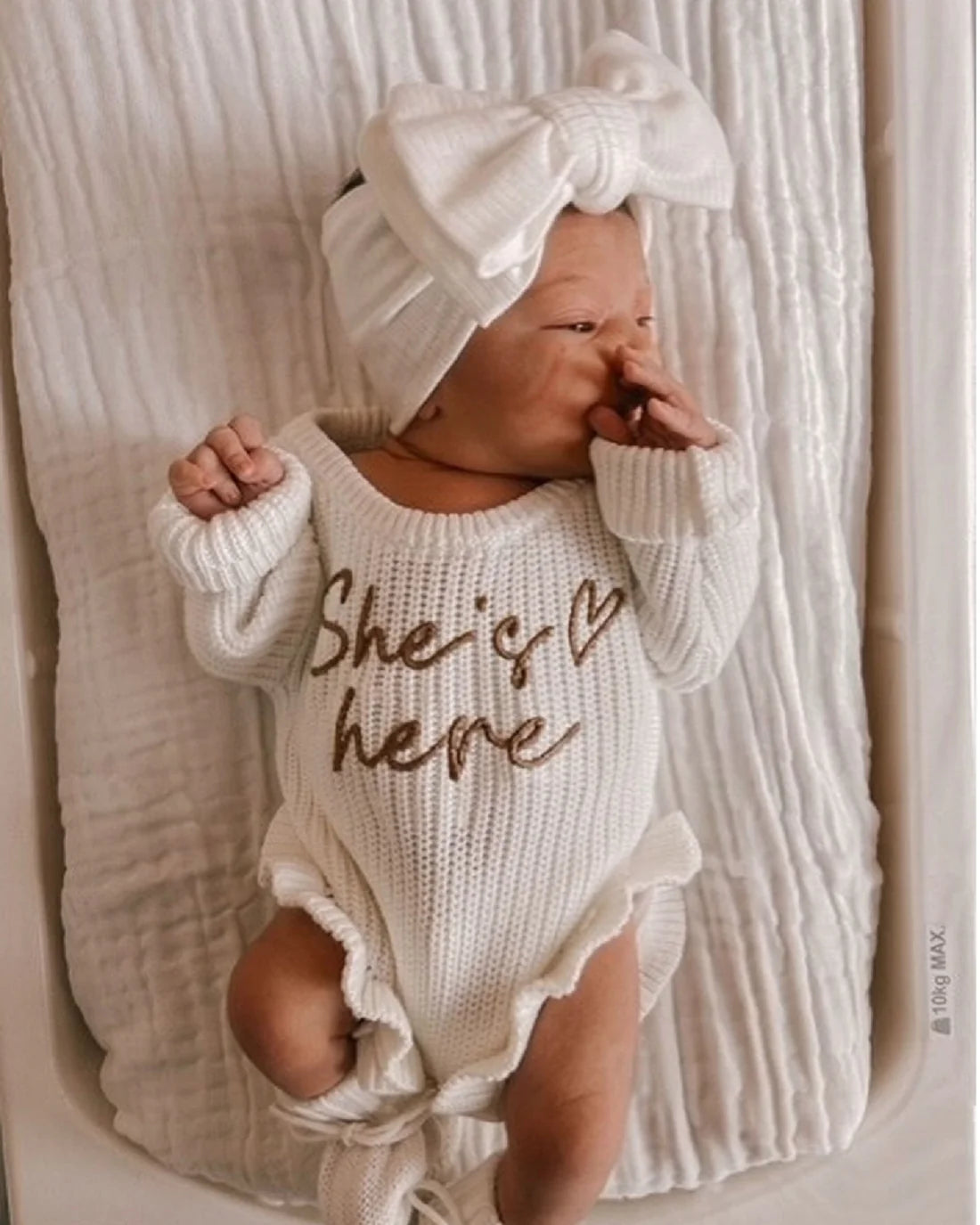 SHE'S HERE HEART - FRILL LEG ROMPER | MILK - 0000 NB