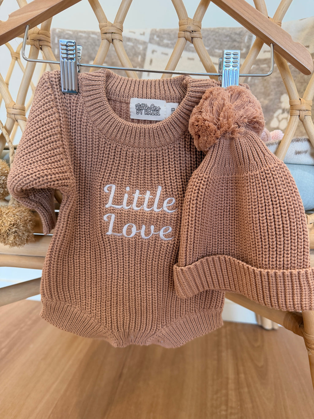 Newborn Knitted Romper with Beanie