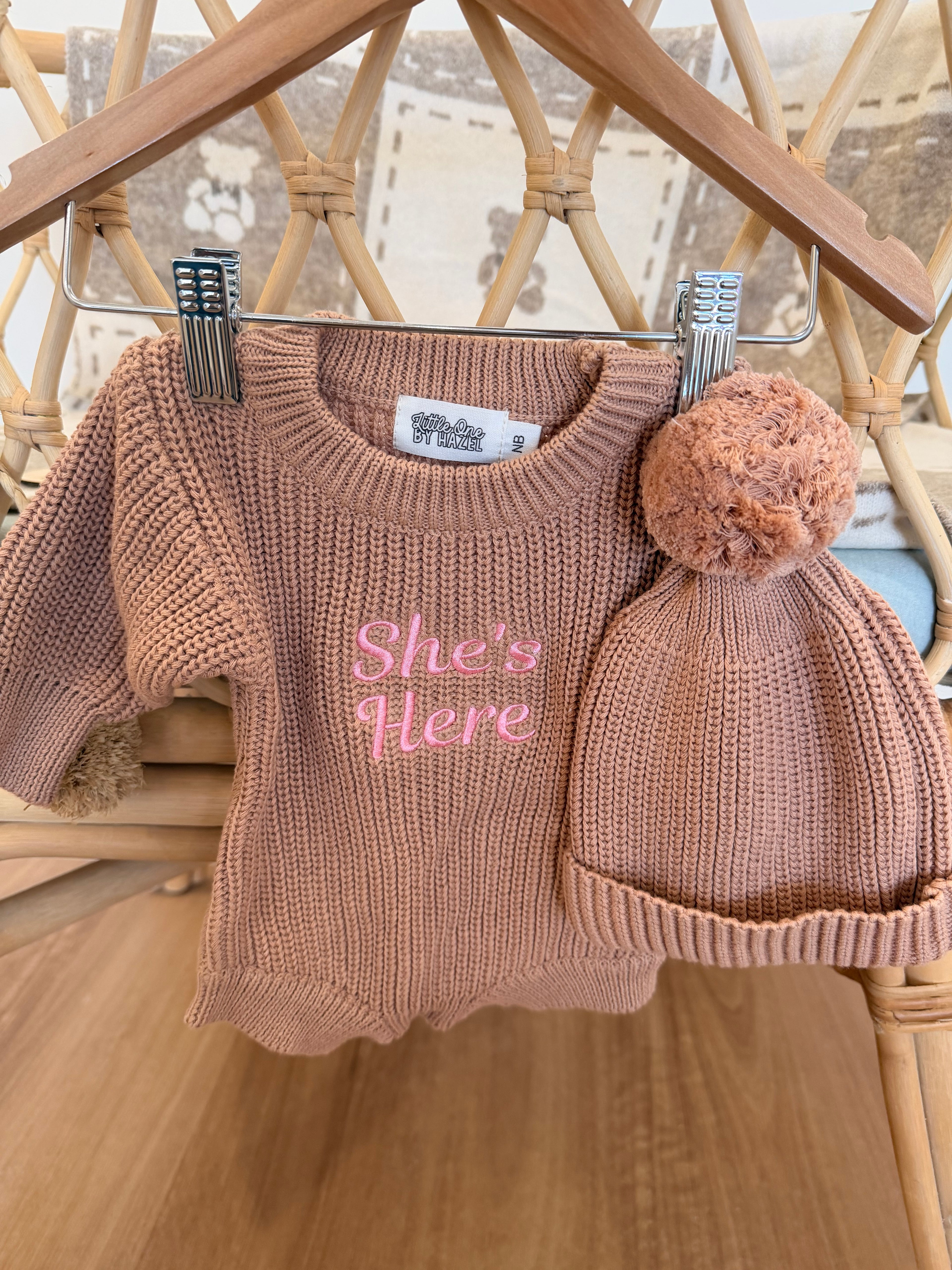 Newborn Knitted Romper with Beanie