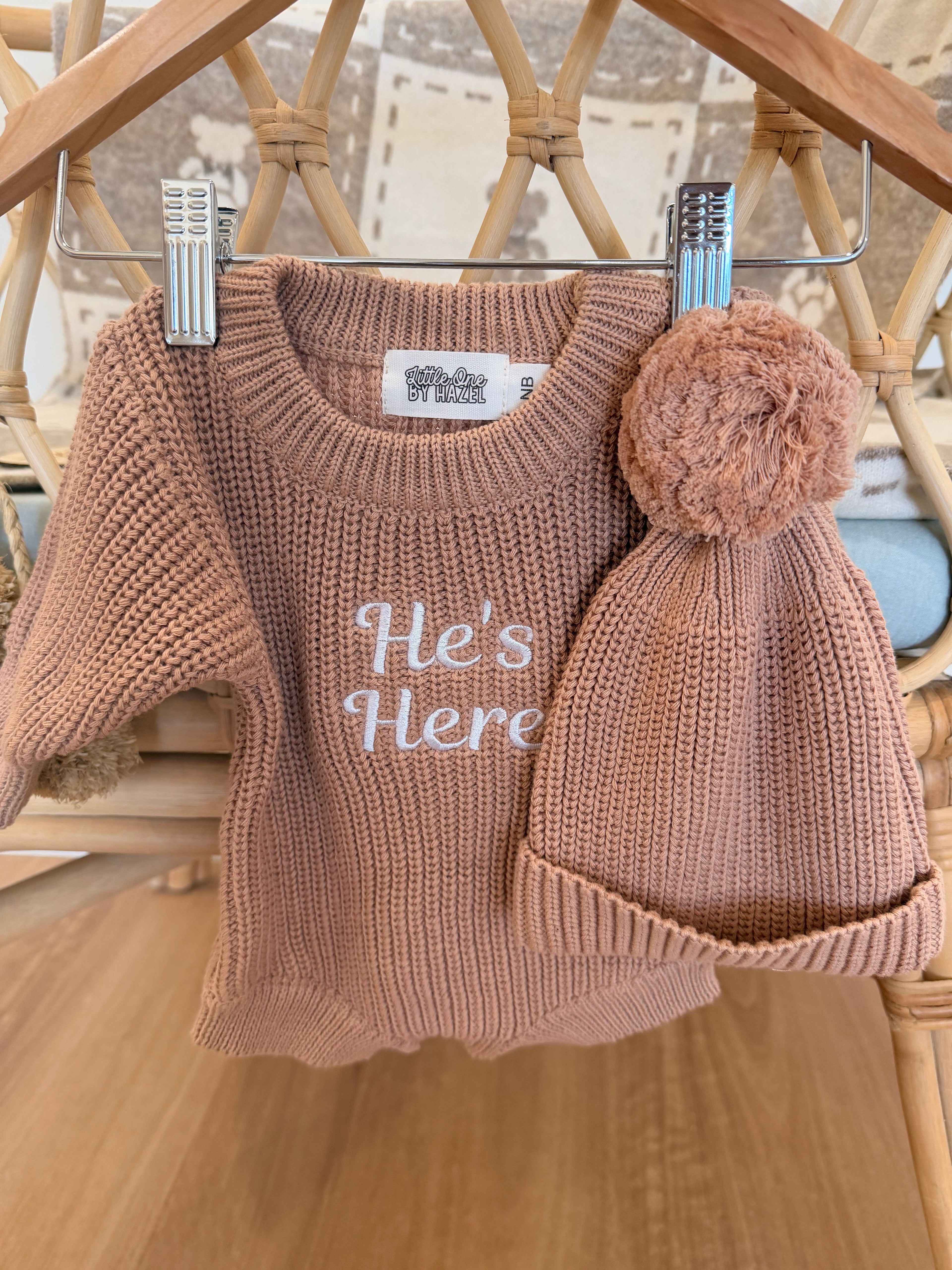Newborn Knitted Romper with Beanie