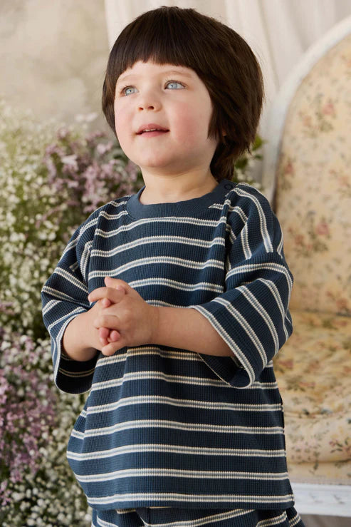 Organic Cotton Waffle Leith Tee - Dreamer Stripe Captain