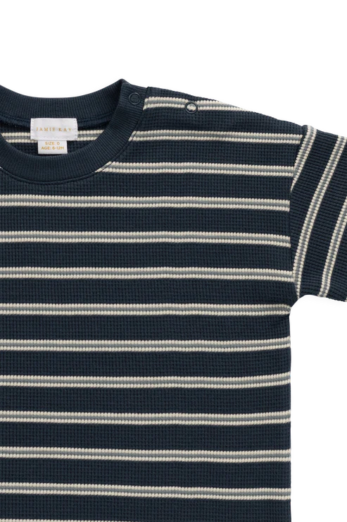 Organic Cotton Waffle Leith Tee - Dreamer Stripe Captain