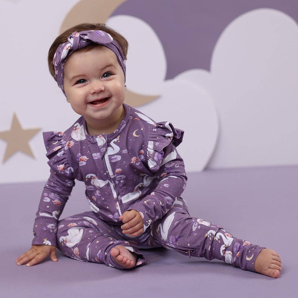 Midnight Swan Organic Snugglesuit Convertible Romper with Frill
