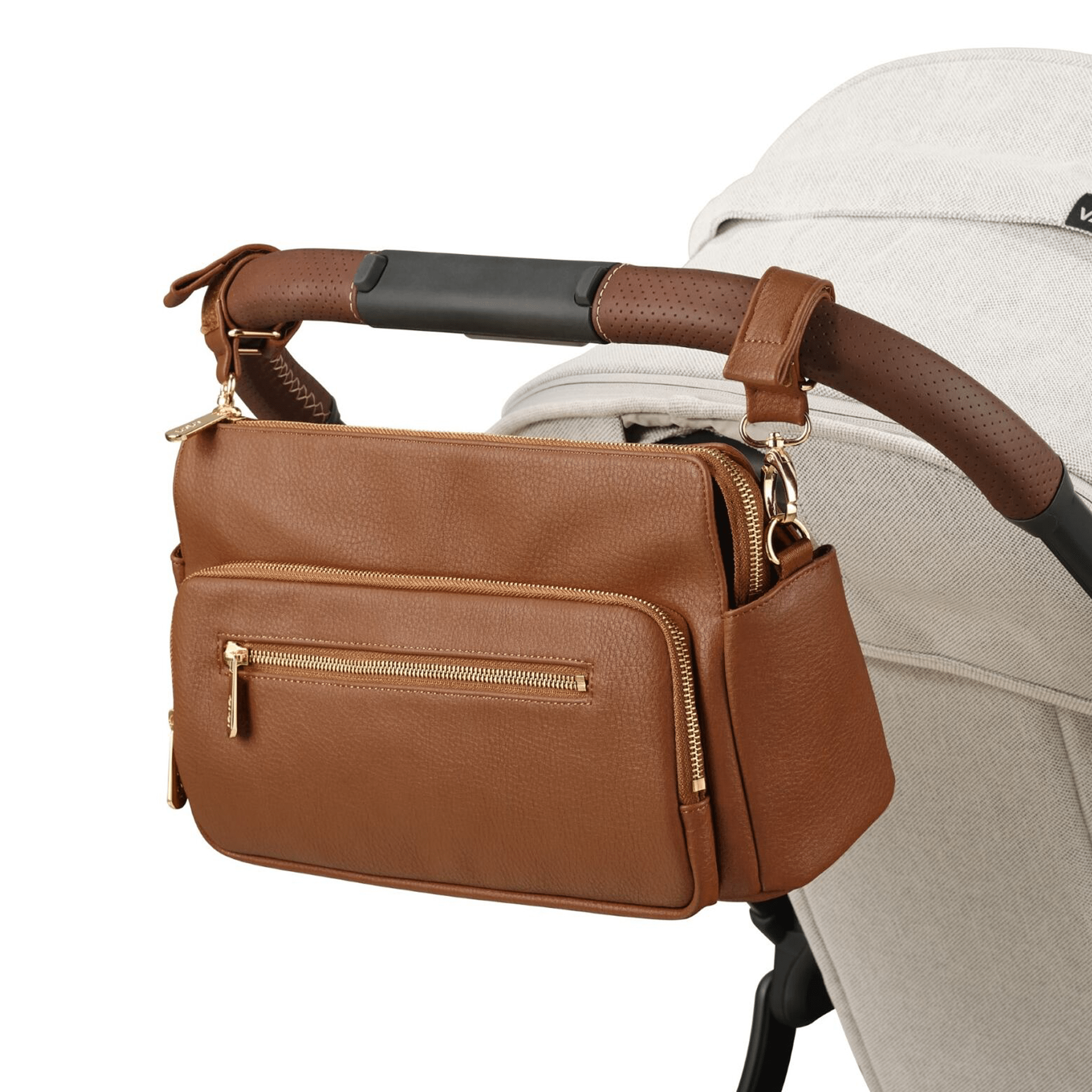 Multitasker Pram Caddy 2.0- Chestnut Brown Vegan Leather