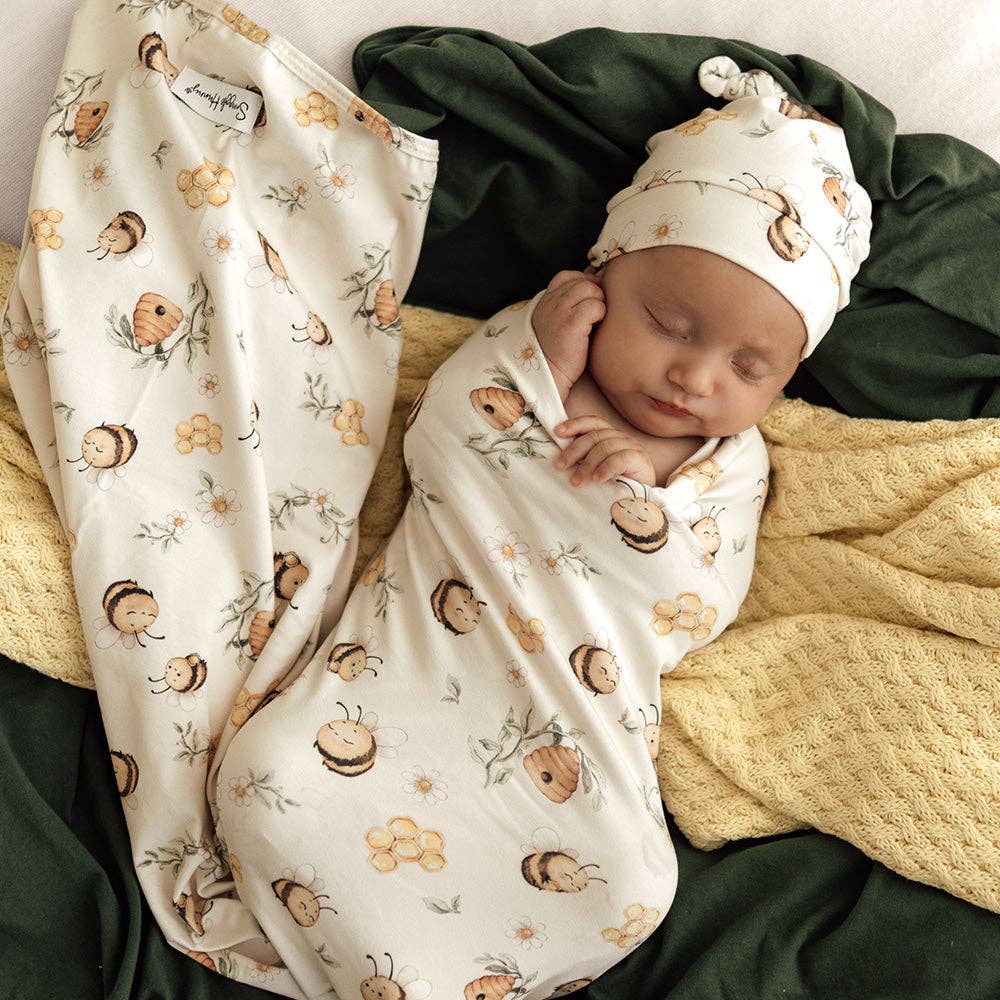 Bumblebees Organic Jersey Wrap & Beanie Set