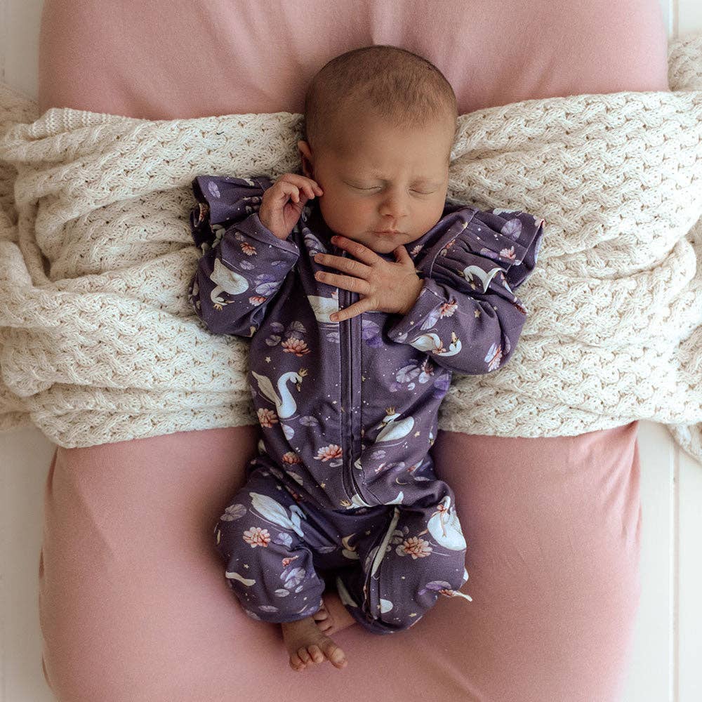 Midnight Swan Organic Snugglesuit Convertible Romper with Frill