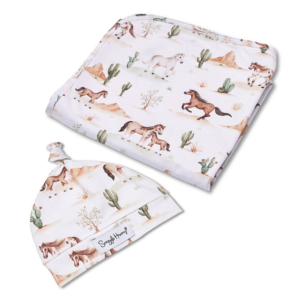 Wild Horses Organic Jersey Wrap & Beanie Set
