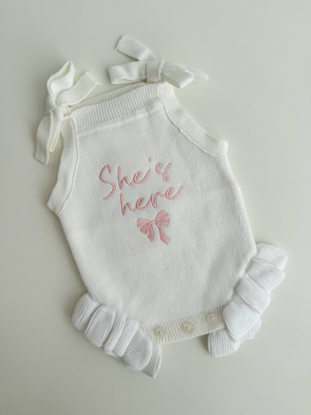 SHE'S HERE BOW - TIE FRILL ROMPER