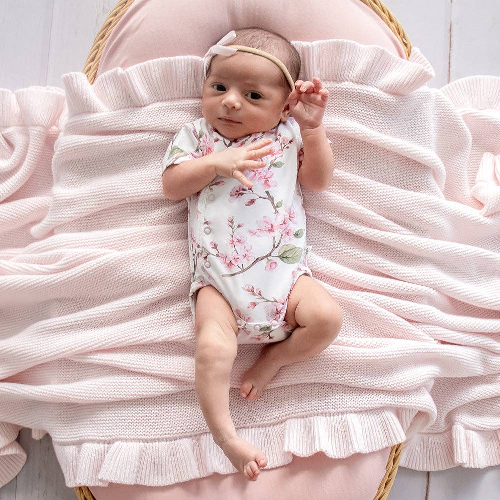 Cherry Blossom Short Sleeve Organic Kimono Bodysuit