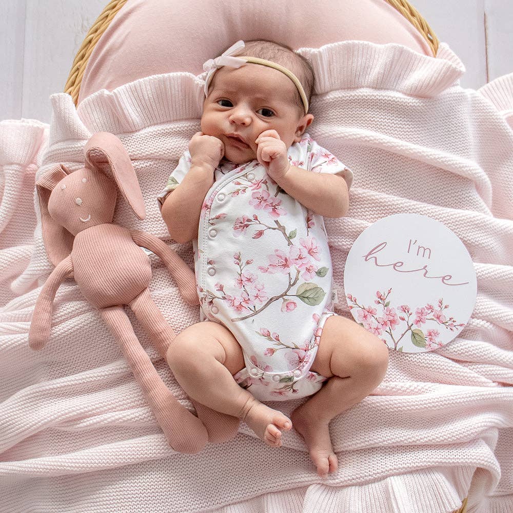 Cherry Blossom Short Sleeve Organic Kimono Bodysuit