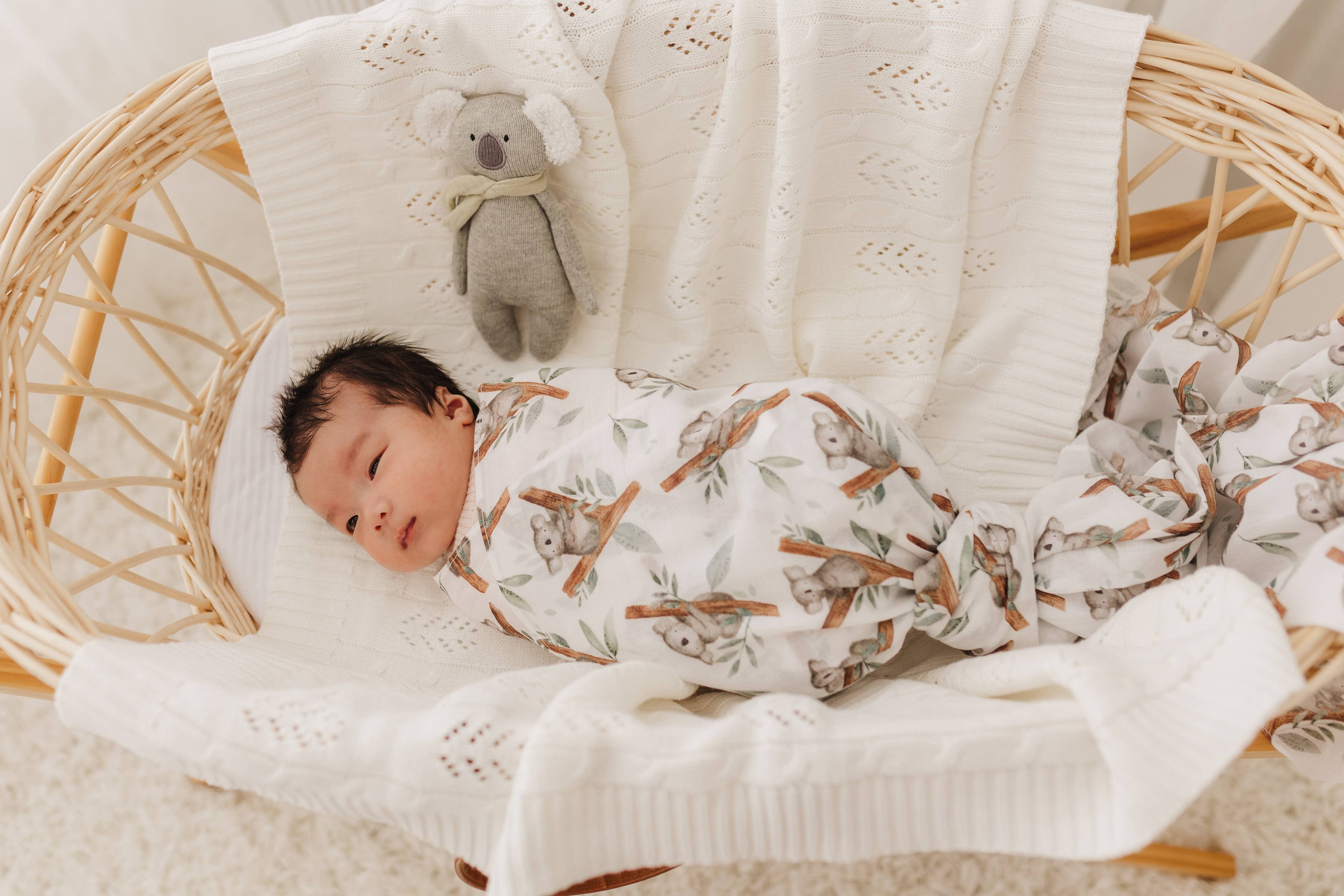 Koala Muslin Wrap & Sage Pram Clips Set