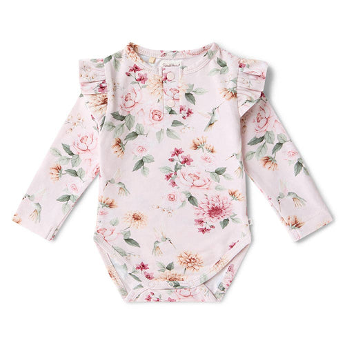 Birds & Blooms Long Sleeve Organic Bodysuit with Frill