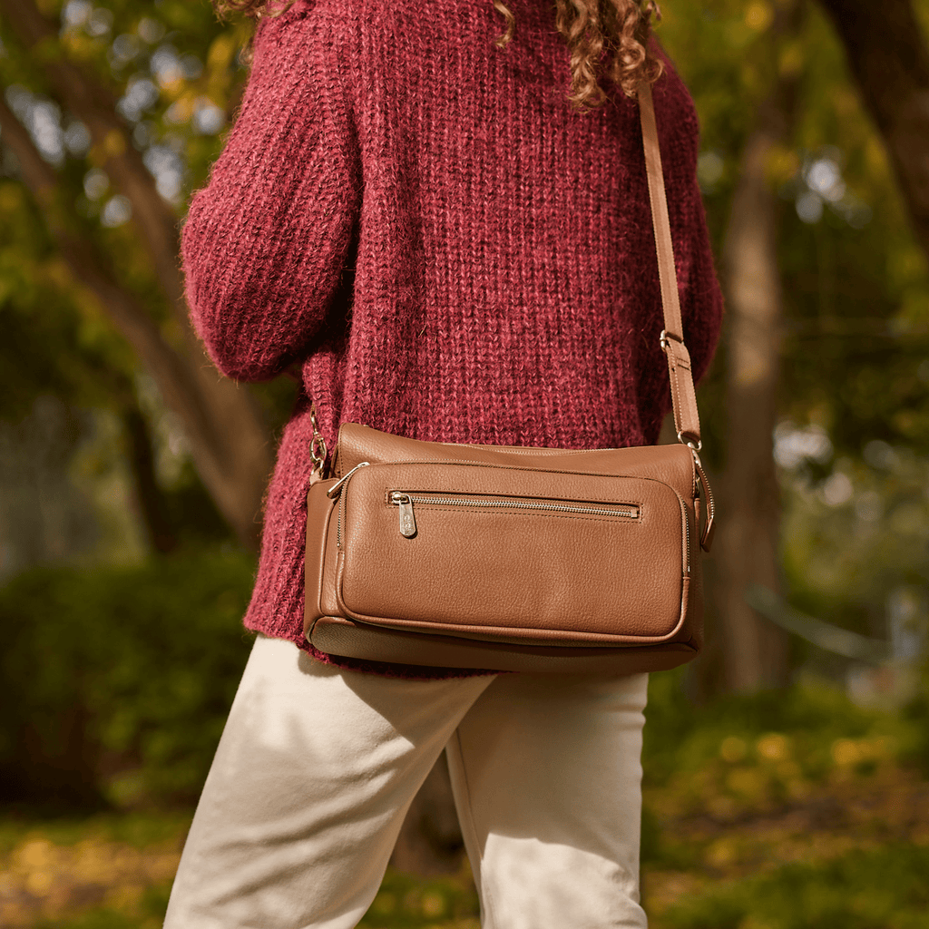 Multitasker Pram Caddy 2.0- Chestnut Brown Vegan Leather