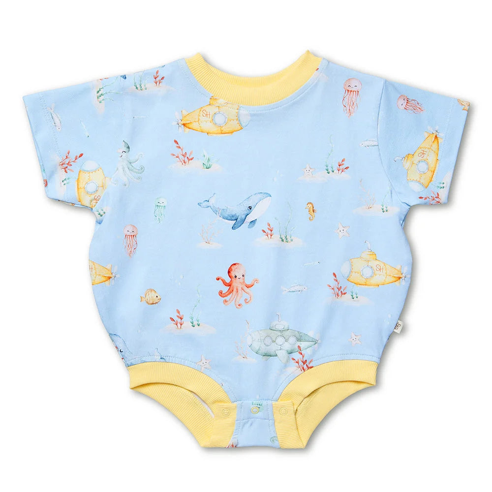 Blue Little Subs Organic Oversized Romper
