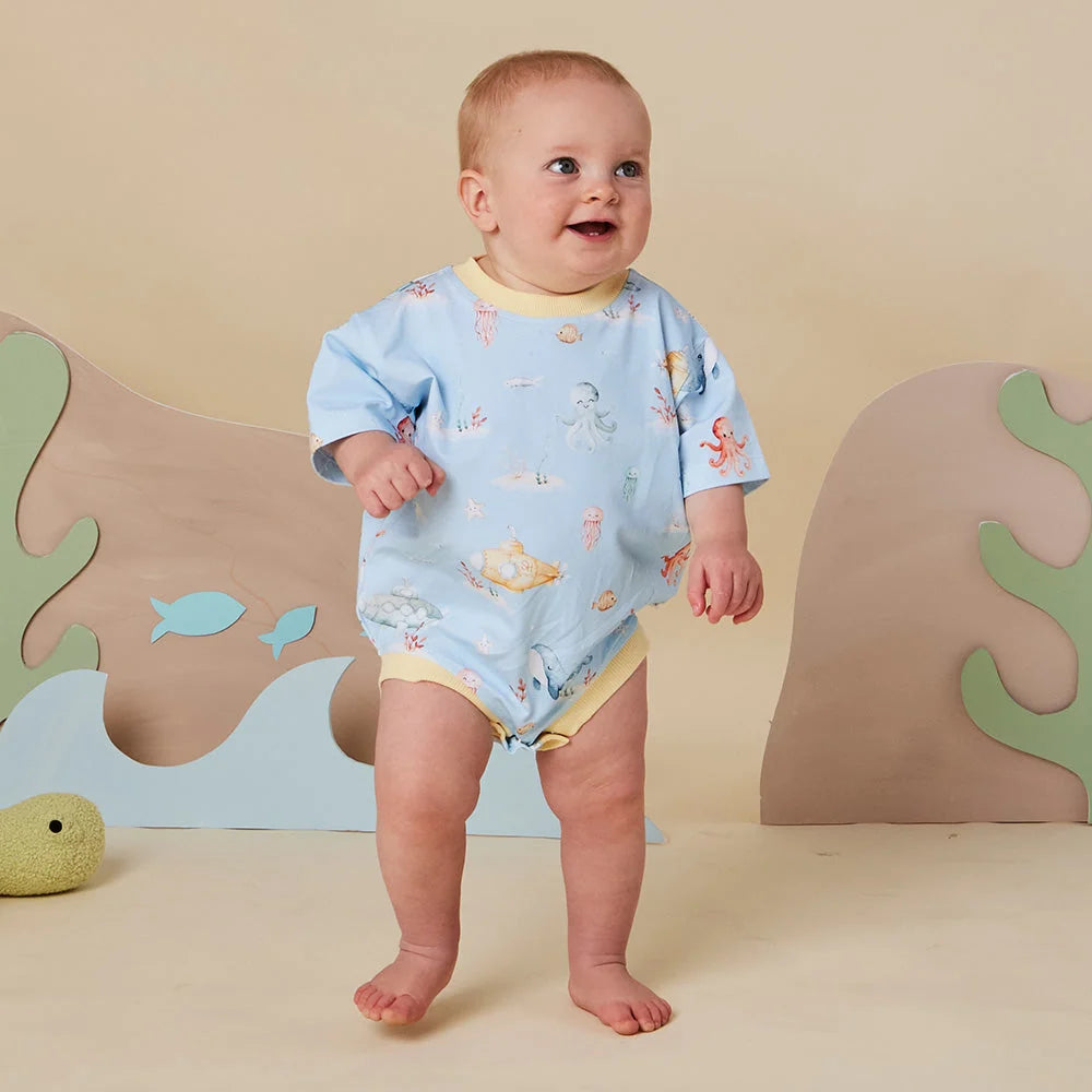 Blue Little Subs Organic Oversized Romper