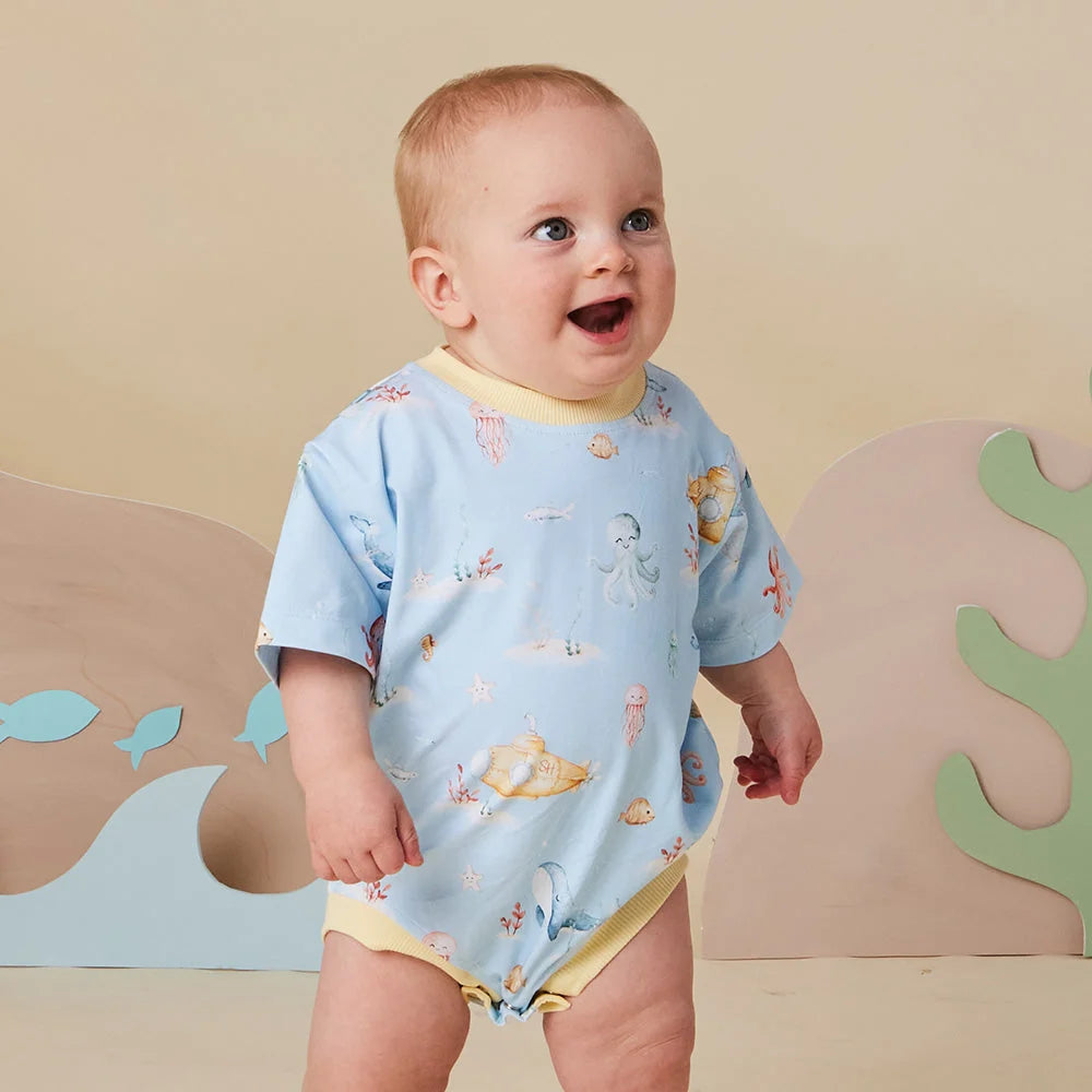Blue Little Subs Organic Oversized Romper