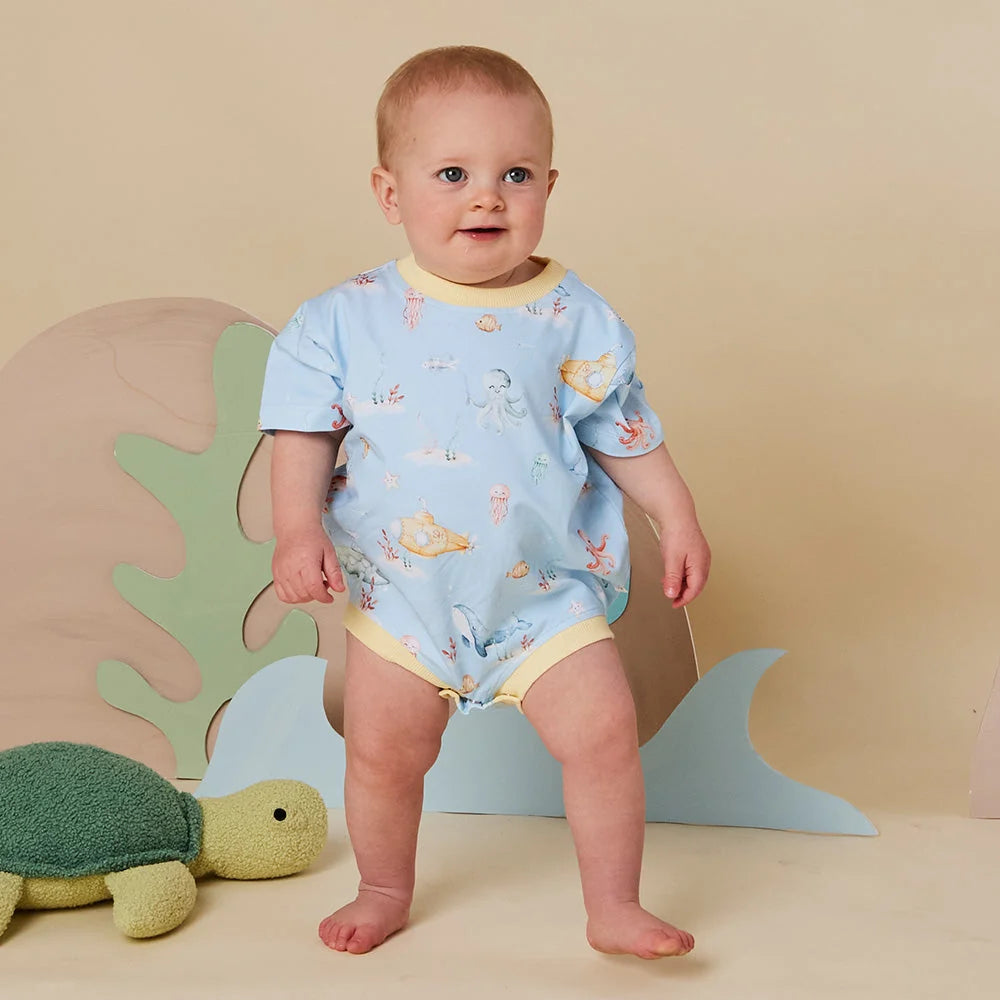 Blue Little Subs Organic Oversized Romper