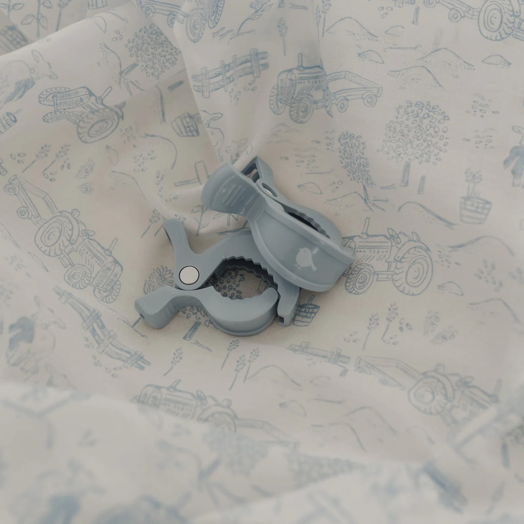 Dusty Blue Vintage Farm Muslin Wrap & Pram Clip Set