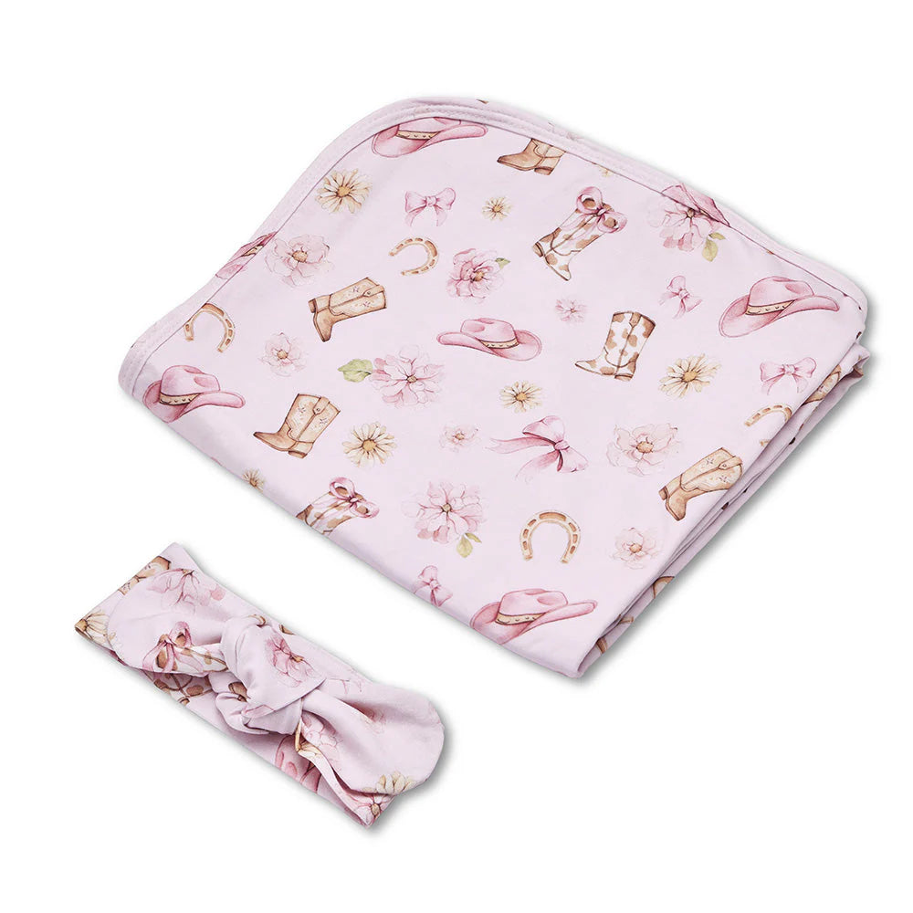 Boots & Bows Organic Jersey Wrap & Topknot Set