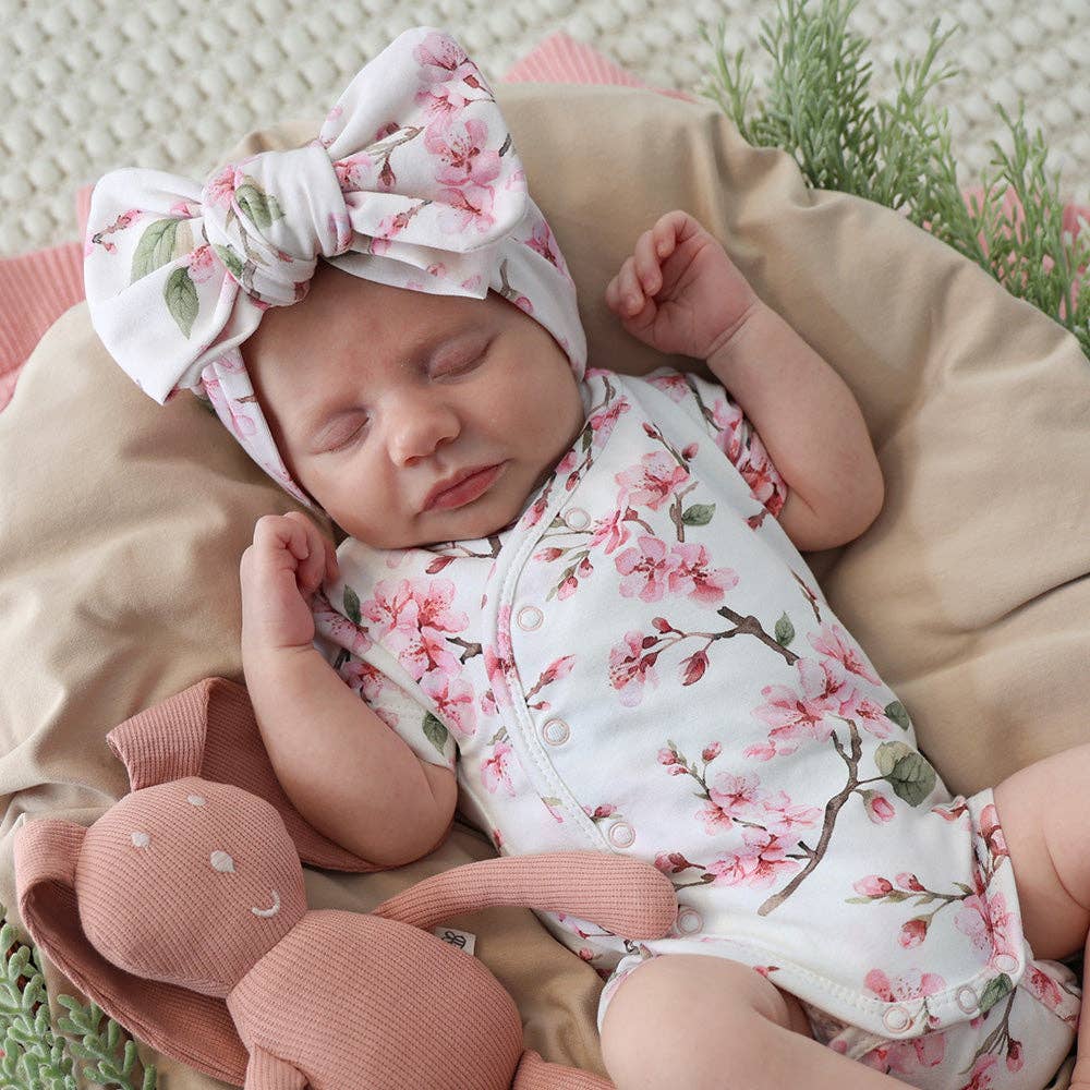 Cherry Blossom Short Sleeve Organic Kimono Bodysuit