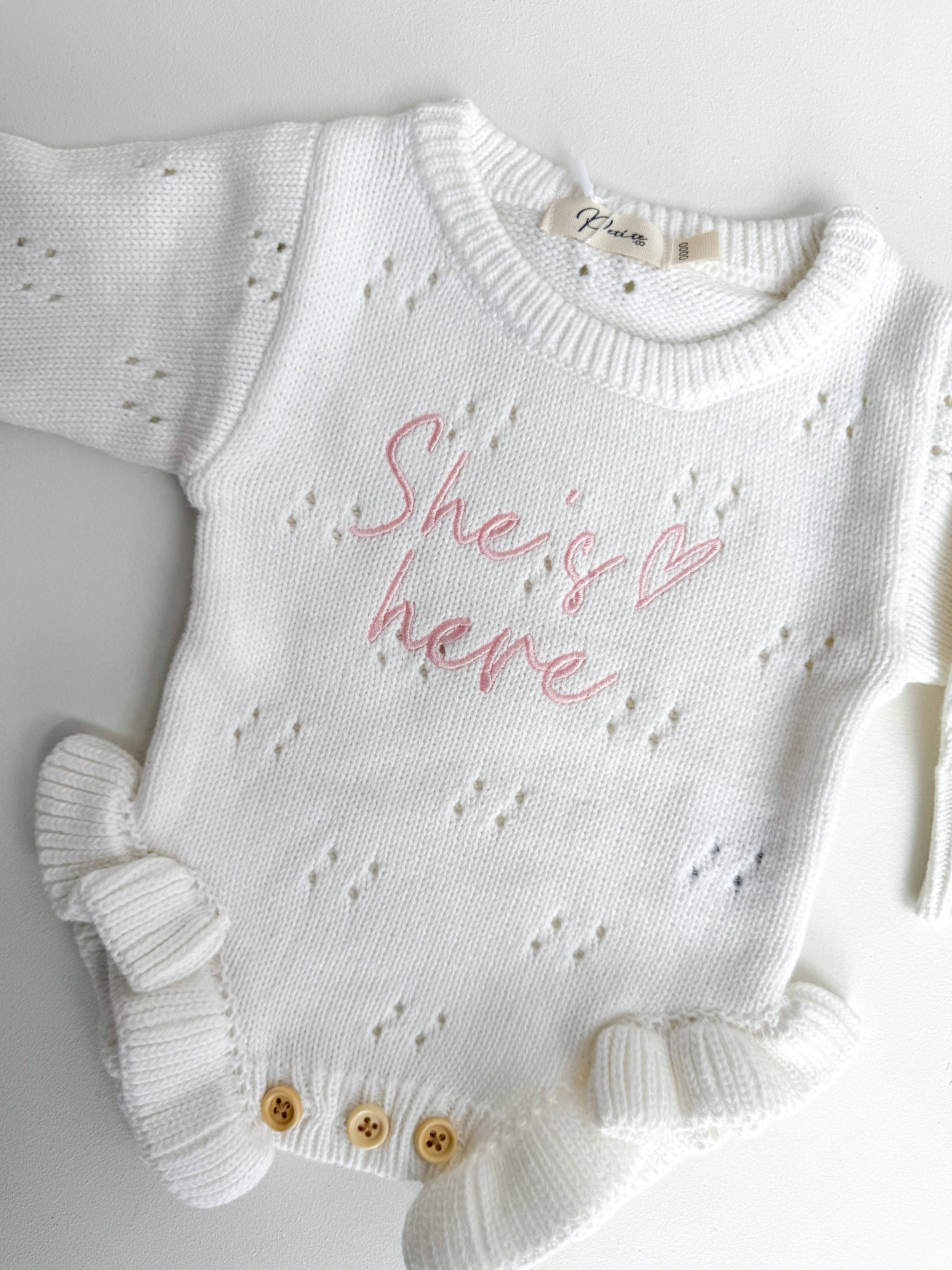 SHE'S HERE HEART - POINTELLE ROMPER | MILK