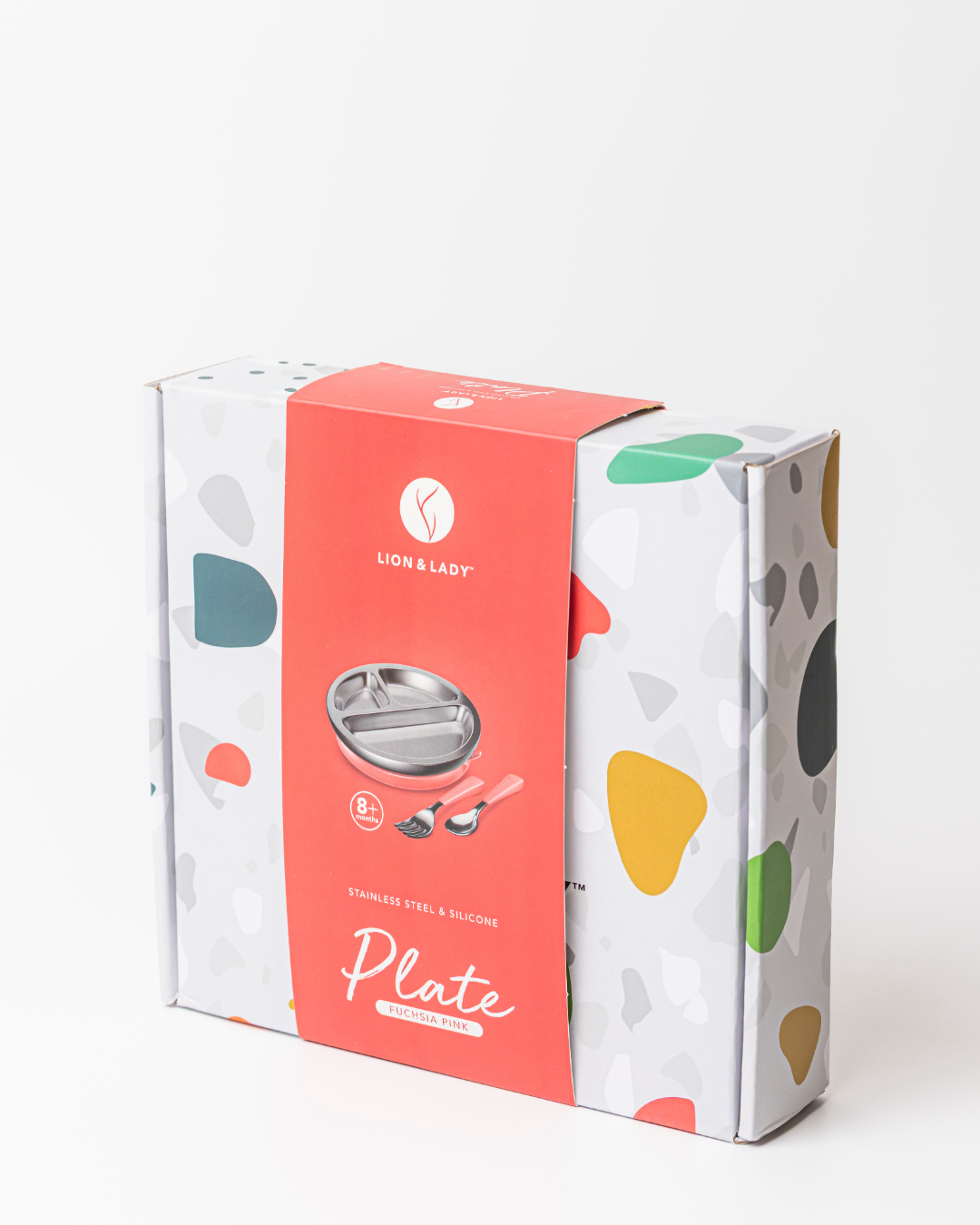 18/8 Stainless Toddler Plate with silicone suction base, spoon and fork