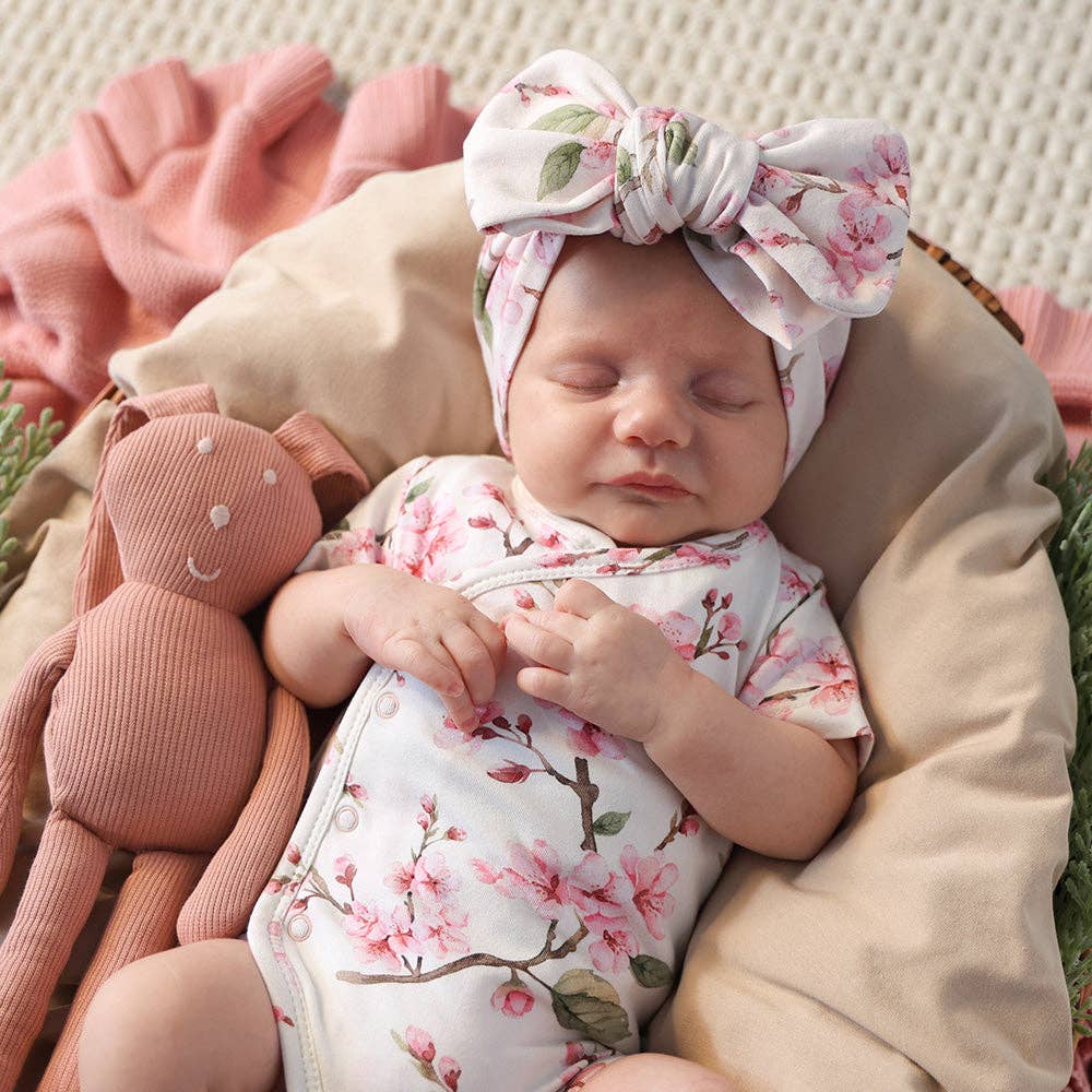 Cherry Blossom Short Sleeve Organic Kimono Bodysuit