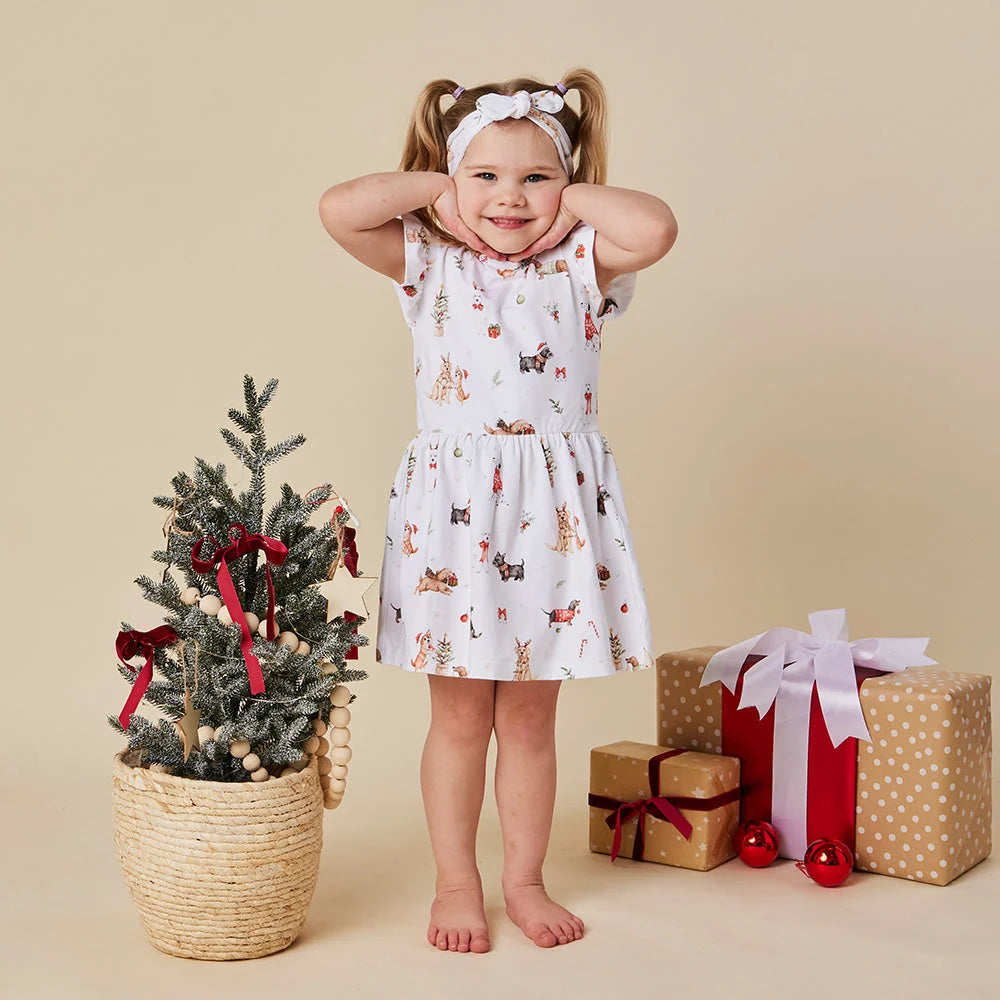 Christmas Pups Short Sleeve Organic Dress