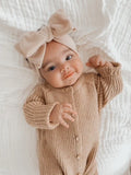 CHUNKY WAFFLE BOW HEADBAND - BEIGE