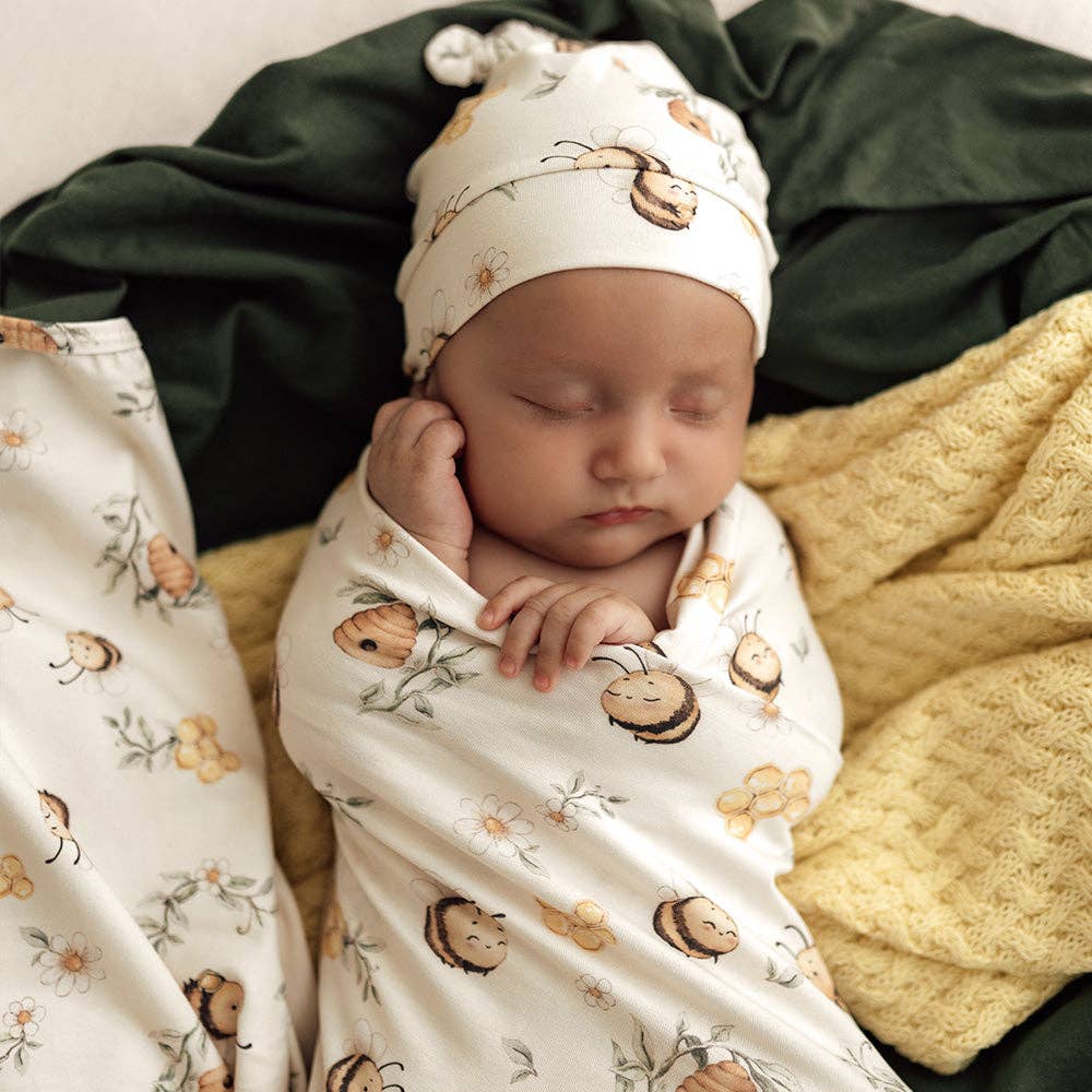 Bumblebees Organic Jersey Wrap & Beanie Set