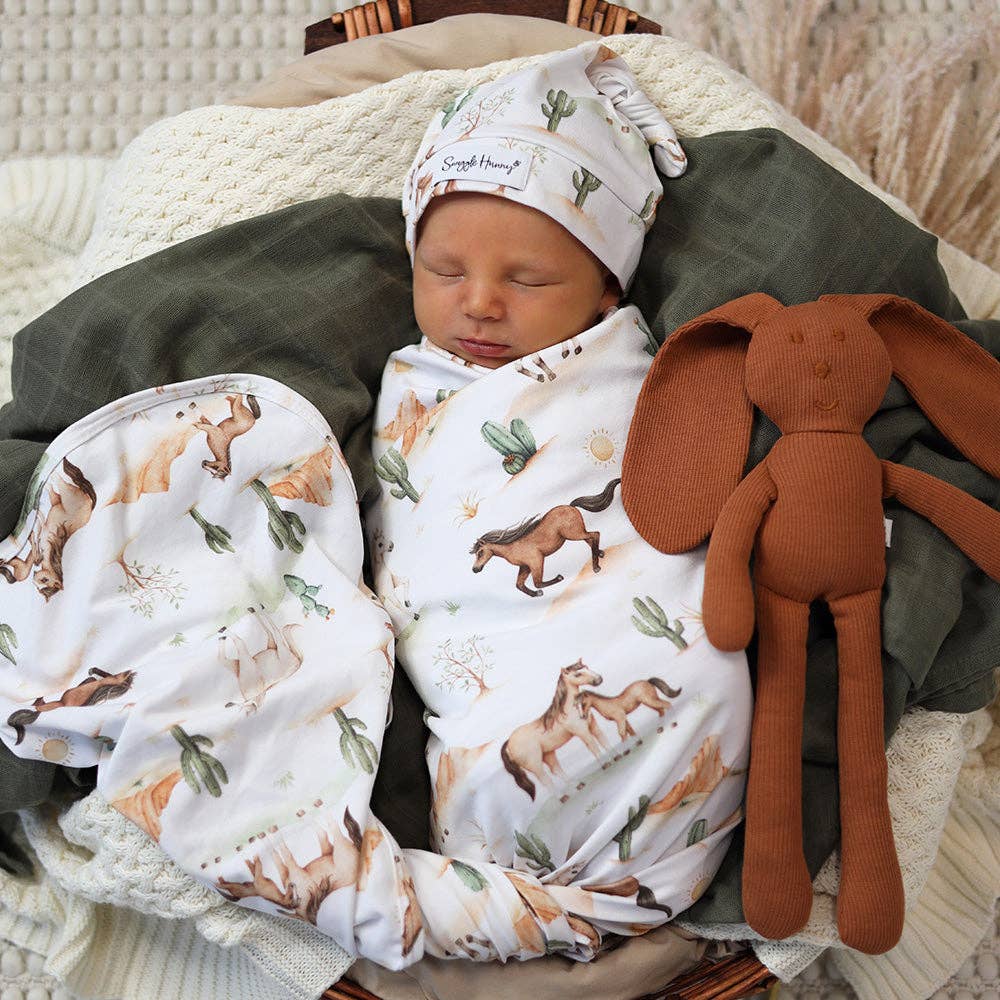 Wild Horses Organic Jersey Wrap & Beanie Set