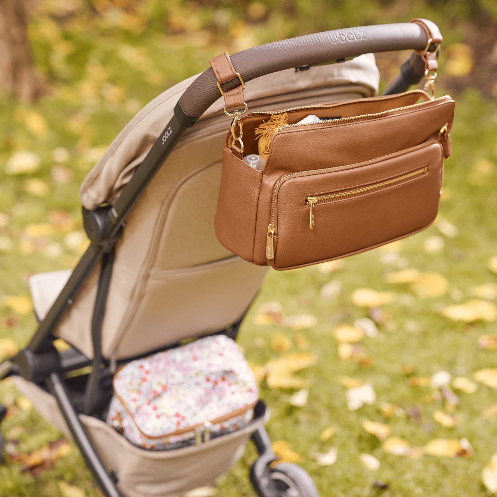 Multitasker Pram Caddy 2.0- Chestnut Brown Vegan Leather