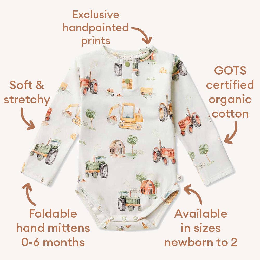 Diggers & Tractors Long Sleeve Organic Bodysuit
