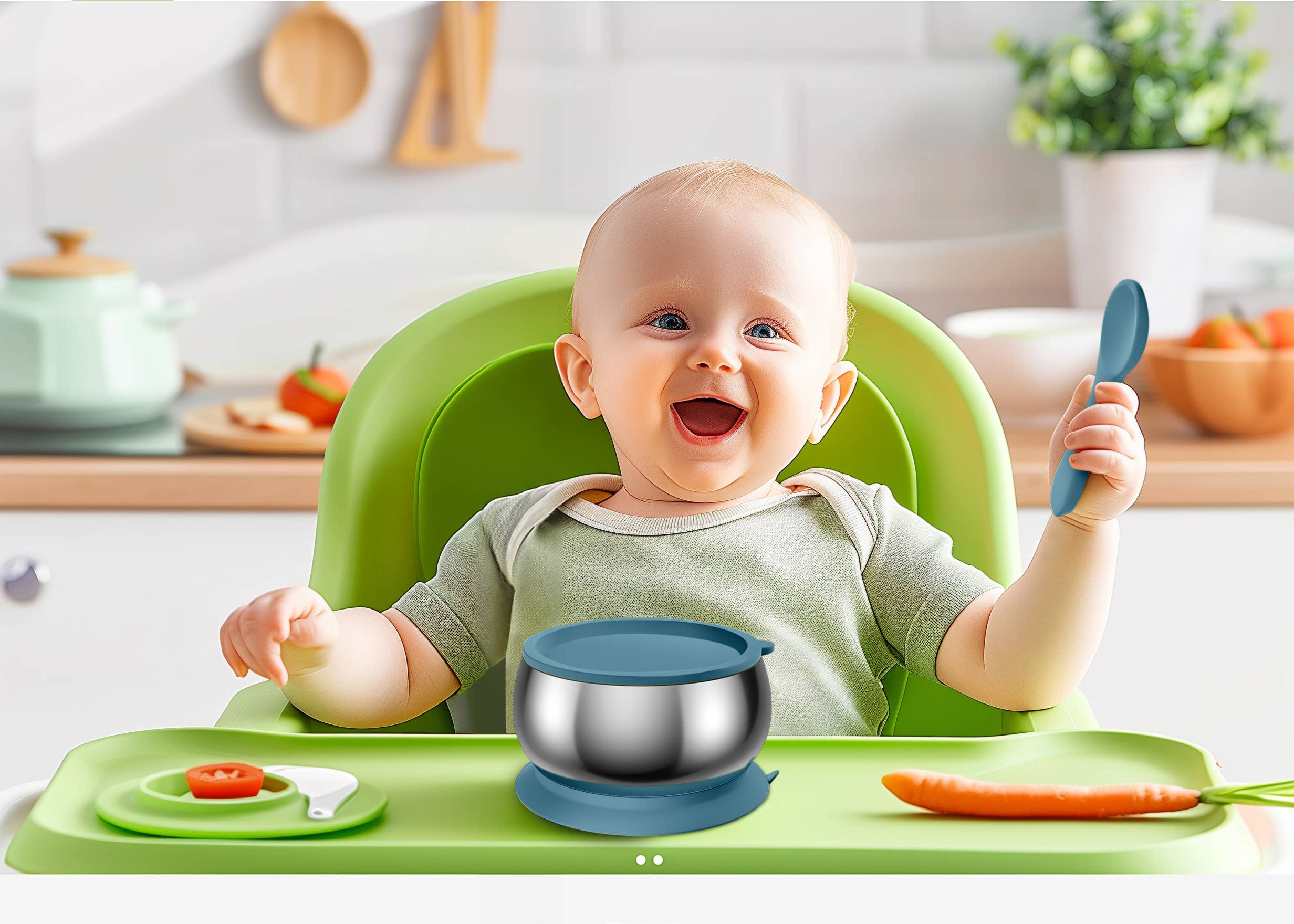 18/8 Stainless Steel Feeding Bowl with silicone suction base
