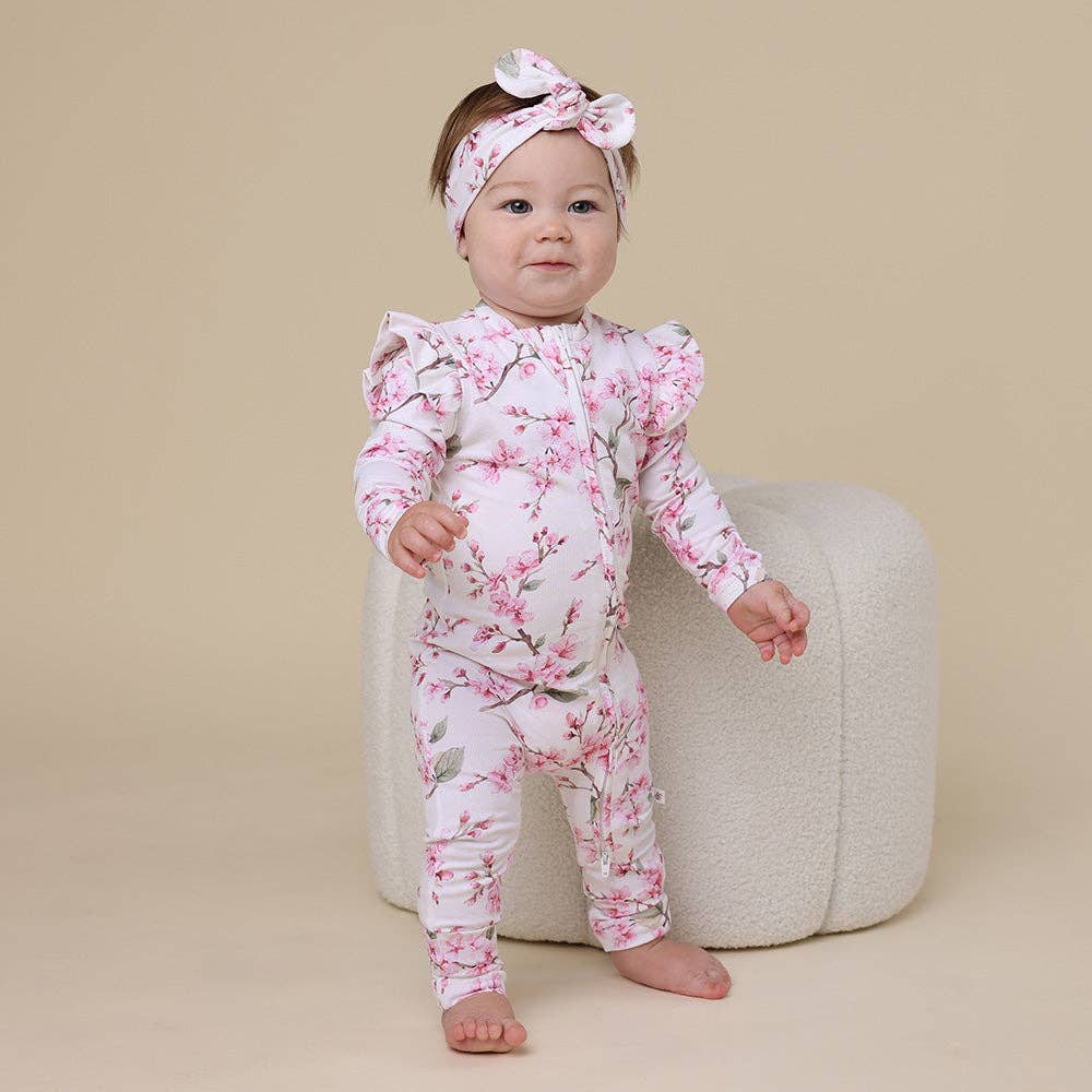 Cherry Blossom Organic Snugglesuit Convertible Romper with Frill