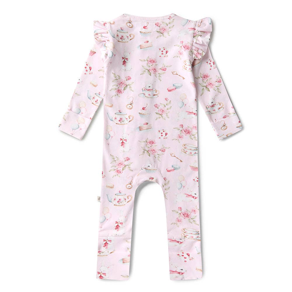 Alice’s Tea Party Organic Snugglesuit Convertible Romper with Frill