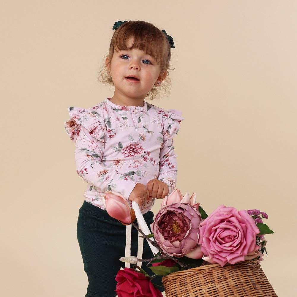 Birds & Blooms Long Sleeve Organic Bodysuit with Frill