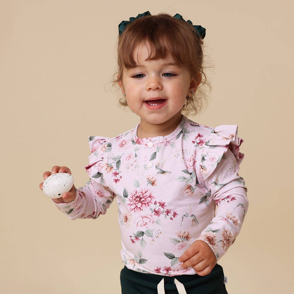 Birds & Blooms Long Sleeve Organic Bodysuit with Frill