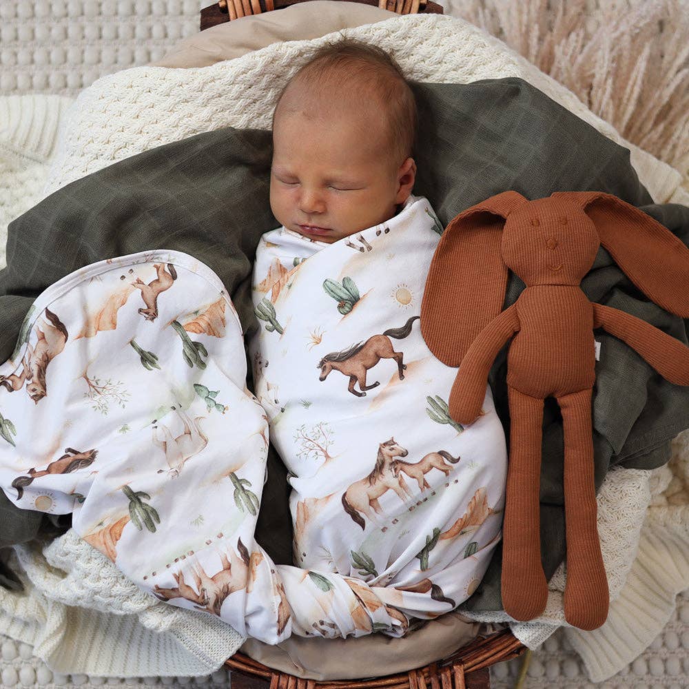 Wild Horses Organic Jersey Wrap & Beanie Set