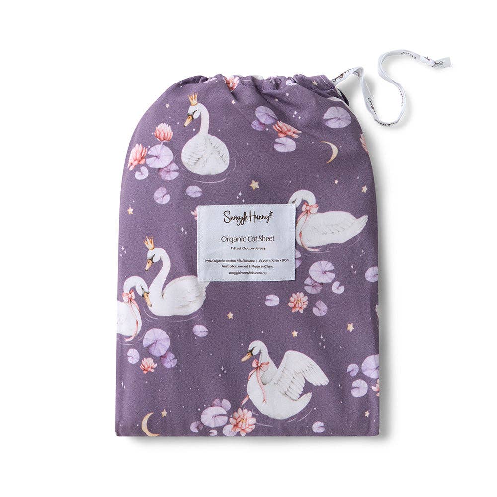 Midnight Swan Organic Fitted Cot Sheet