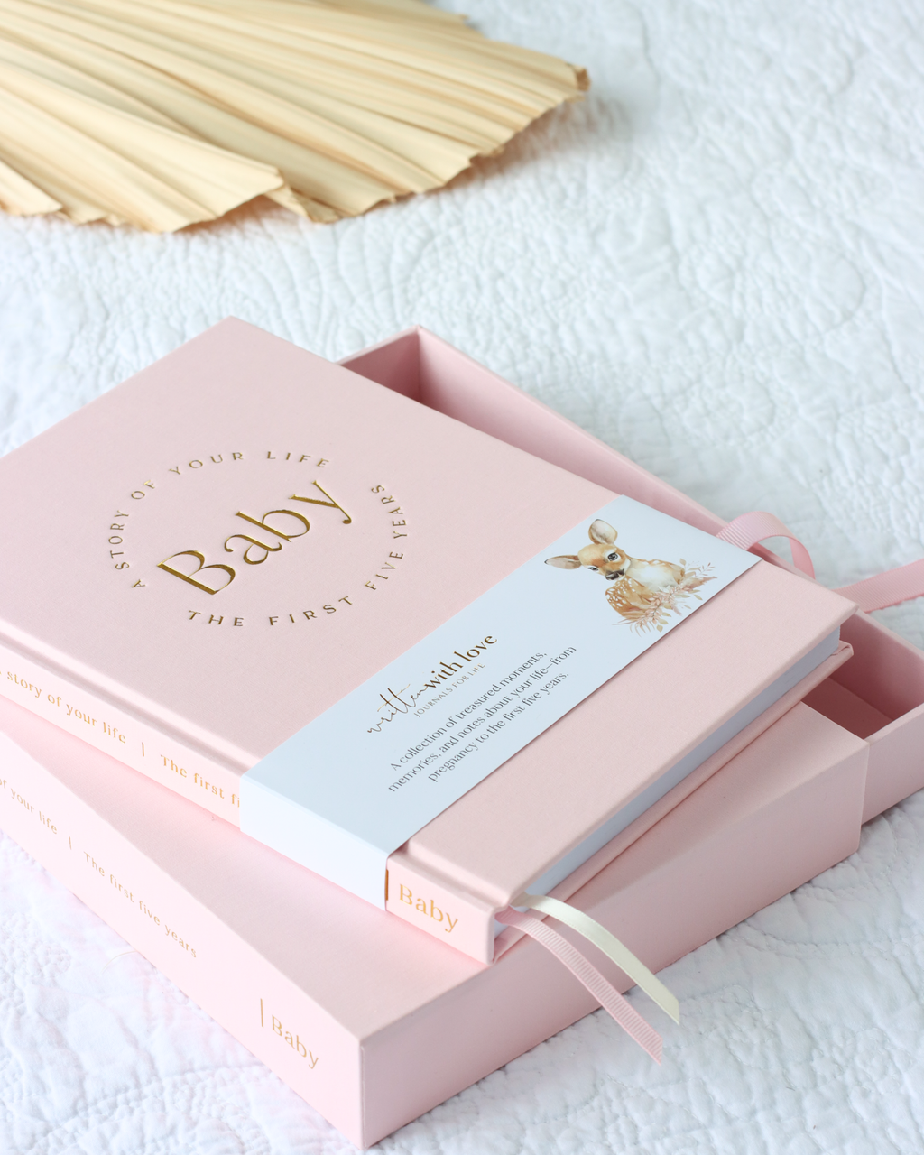 Baby Memory Book with Keepsake Box - Peony Pink