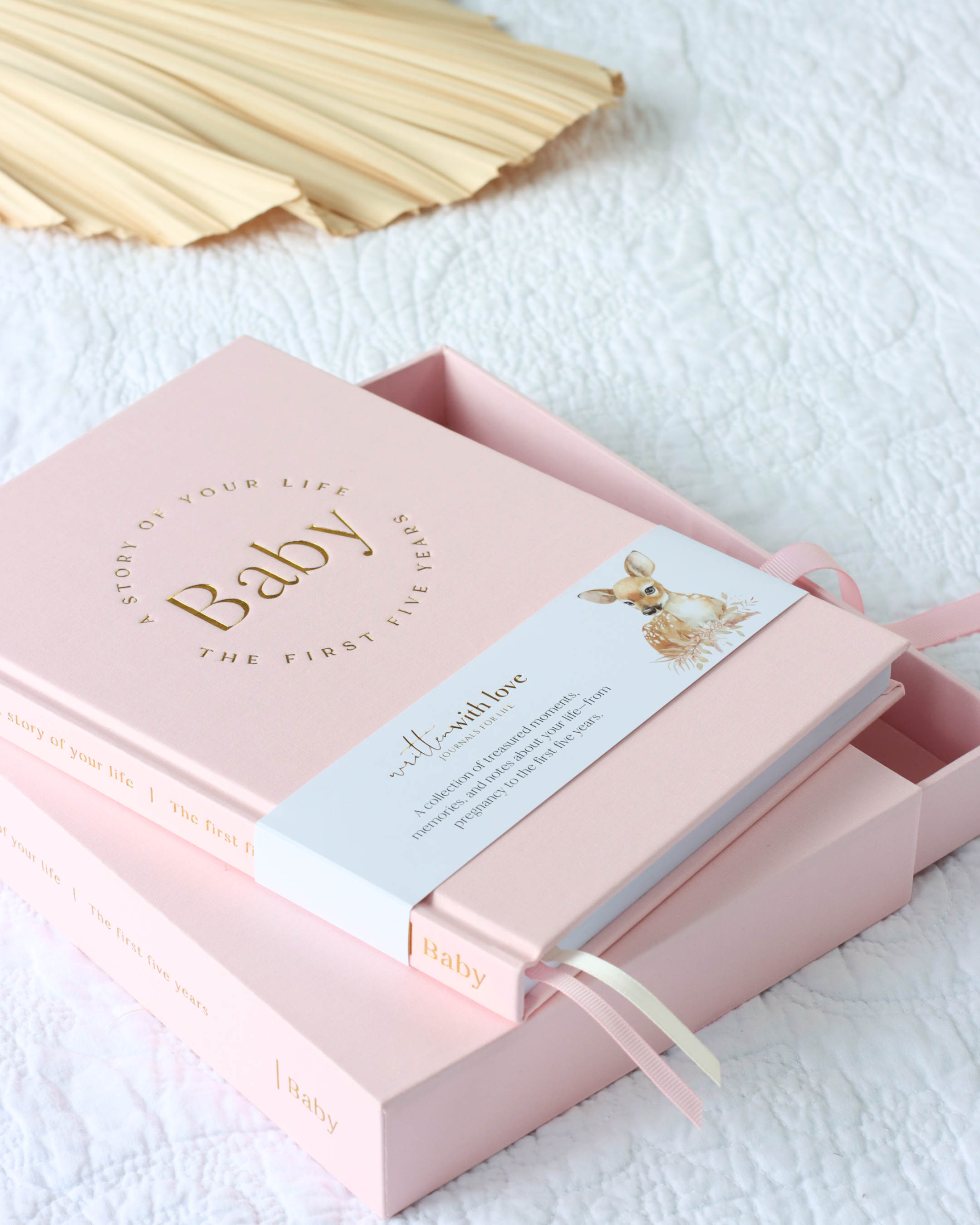 Baby Memory Book with Keepsake Box - Peony Pink