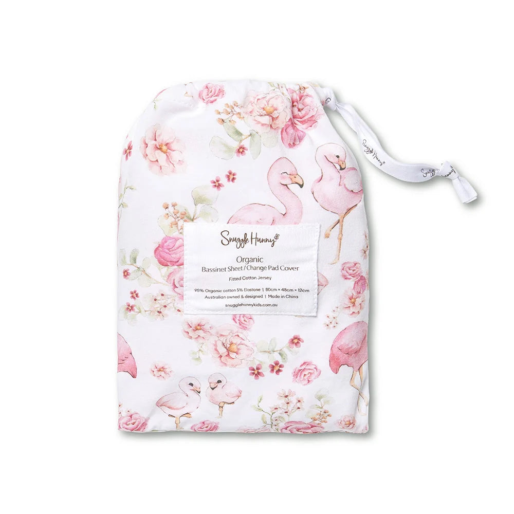 Flamingos Organic Bassinet Sheet / Change Pad Cover